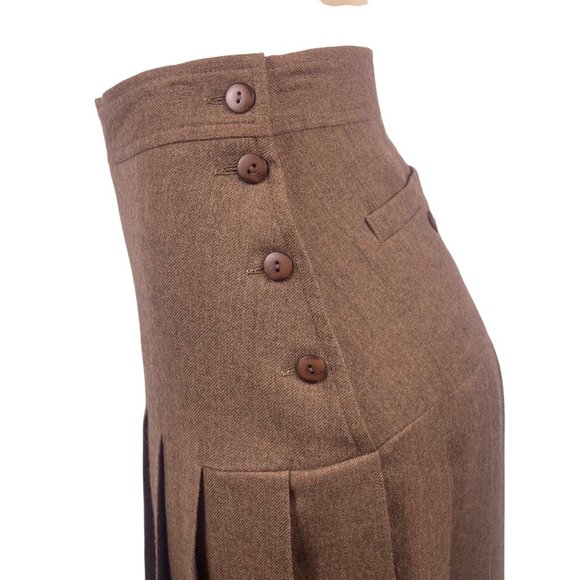 Daniel Hechter Womens Brown Wool Pleated Maxi Skirt Side Button Detail Size 38 - Picture 5 of 9